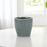 Blue Ceramic 22 Ounce Striped Round Distressed Pot Planter