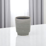 Gray Ceramic 19 Ounce Striped Round Distressed Pot Planter