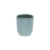 Green Ceramic 15 Ounce Striped Round Distressed Pot Planter