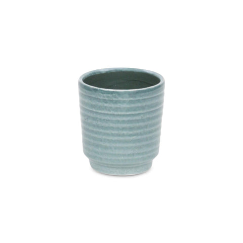 Green Ceramic 15 Ounce Striped Round Distressed Pot Planter