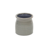 Gray Ceramic 15 Ounce Striped Round Distressed Pot Planter