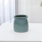 Green Ceramic 12 Ounce Striped Round Distressed Pot Planter
