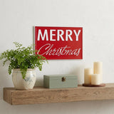 12" X 19" Red and White Handcrafted Merry Christmas Metal Wall Decor