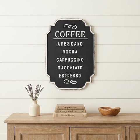 22" X 16" Black and White Types Of Coffee Metal Wall Decor