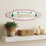 11" X 36" White Green and Red Merry Christmas Metal Wall Decor