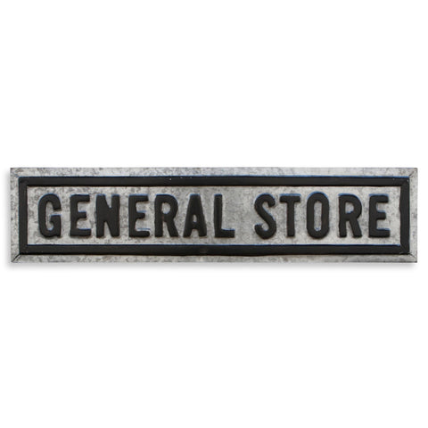 9" X 37" Gray and Black General Store Galvanized Metal Wall Decor