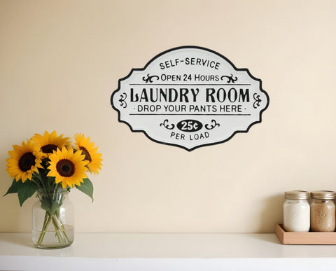 15" X 22" Black and White Laundry Room Metal Wall Decor