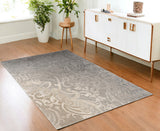 4' X 6' Gray And Ivory Damask Area Rug