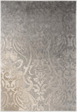 4' X 6' Gray And Ivory Damask Area Rug