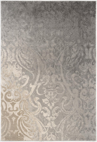 4' X 6' Gray And Ivory Damask Area Rug