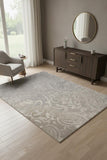 4' X 6' Gray And Ivory Damask Area Rug