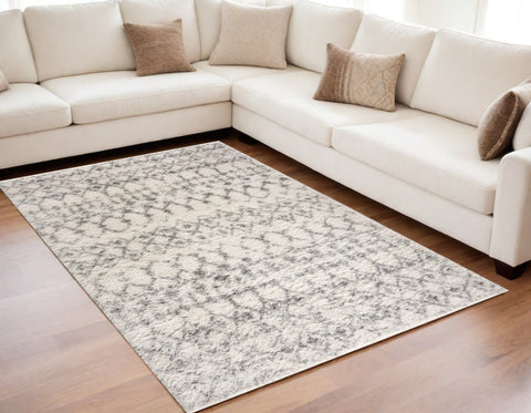 5' X 8' Gray and Ivory Southwestern Shag Power Loom Area Rug