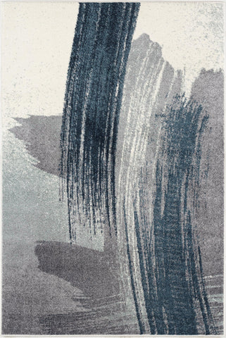 20' Blue And White Abstract Shag Runner Rug