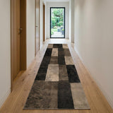10' Brown Black and Tan Geometric Power Loom Runner Rug