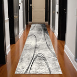 15' Gray And Ivory Abstract Shag Runner Rug