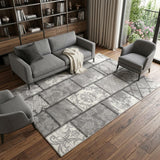 7' X 9' Gray and Ivory Damask Power Loom Area Rug