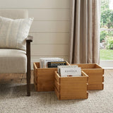 Set of Three Light Brown Nesting Solid Wood Crate
