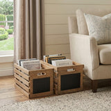 Set of Three Black And Brown Nesting Solid Wood Crate