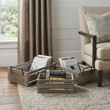 Set of Three Gray Nesting Solid Wood And Metal Crate