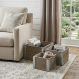 Set of Three Brown Nesting Solid Wood And Metal Crate