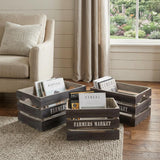 Set of Three Dark Brown Nesting Solid Wood Crate