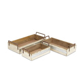 Set of Three White Nesting Solid Wood And Metal Crate