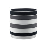 18" Black Gray And Silver Striped Velvet Round Ottoman