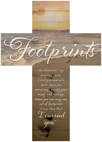20" X 14" Brown Footprints In the Sand Religious Cross Wall Decor
