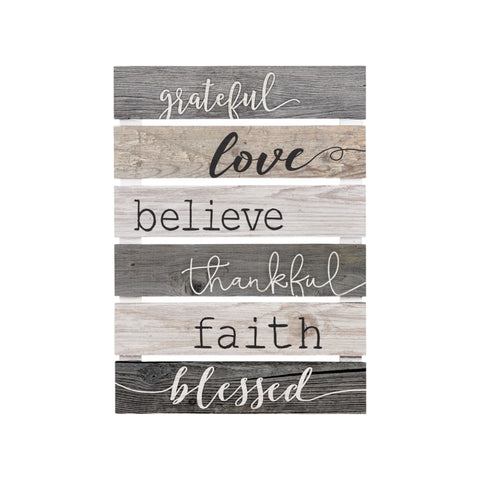 24" X 17" Gray Grateful Love Wood Plank Wall Decor