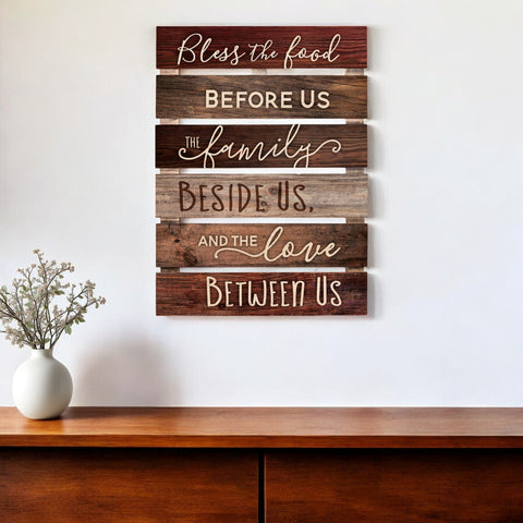 17" X 24" Brown Bless The Food Solid Wood Wall Decor