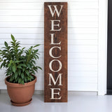 11" X 47" Brown Welcome Solid Wood Wall Decor
