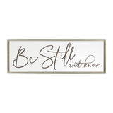 16" X 45" Brown and White Be Still and Know Solid Wood Wall Decor