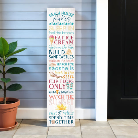 14" X 60" Blue and White Beach House Solid Wood Wall Decor