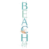 11" X 47" Green and White Beach Life Solid Wood Wall Decor