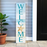 11" X 47" Blue and White Coastal Welcome Solid Wood Wall Decor