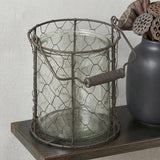 6" Brown and Clear Wire Basket and Glass Jar