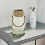 12" Clear And Brown Glass Jar with Rope