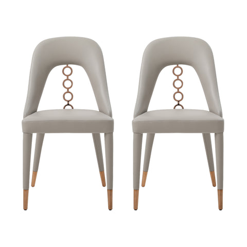 Set of Two Light Gray Faux Leather Dining Side Chairs With Rose Gold Accents