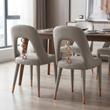 Set of Two Light Gray Faux Leather Dining Side Chairs With Rose Gold Accents