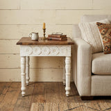 24" Ivory And Brown Distressed Solid Wood Square End Table
