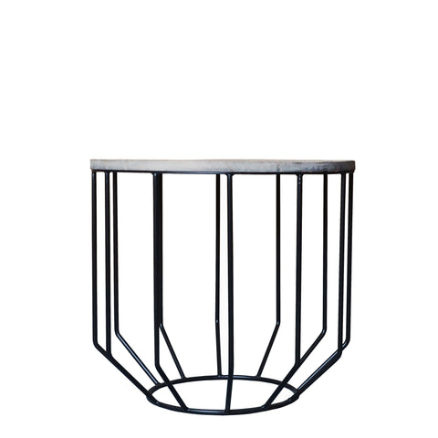 20" Black And Brown Solid Wood And Iron Round End Table