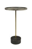 26" Black And Brown Solid Wood And Marble Round End Table