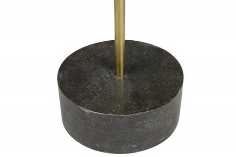 26" Black And Brown Solid Wood And Marble Round End Table