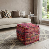 18" Pink Wool Cube Pouf Ottoman
