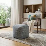 18" Blue and Beige Wool Cube Trellis Pouf Ottoman