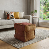 18" Pink and Orange Jute Cube Pouf Ottoman