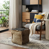 18" Black and Taupe Jute Cube Pouf Ottoman