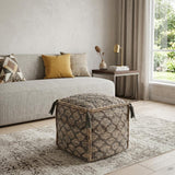 18" Natural Gray And Taupe Jute Cube Trellis Pouf Ottoman