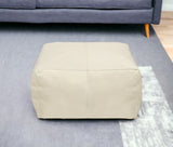 22" Ivory Leather Pouf Ottoman