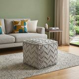 18" Gray Wool Cotton Blend Cube Chevron Pouf Ottoman